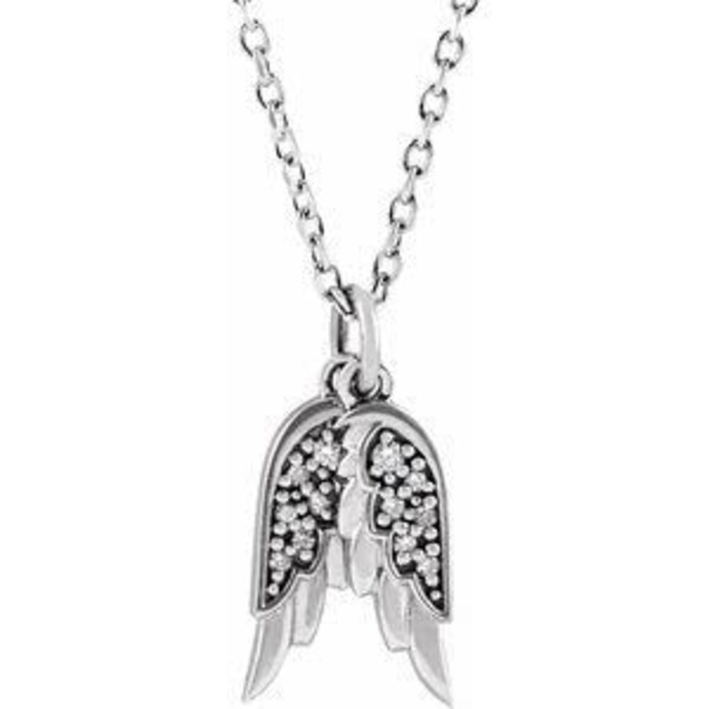 Kazi Luxury Sterling Silver .03 Ctw Natural Diamond Angel Wings 16-18" Necklace View 5